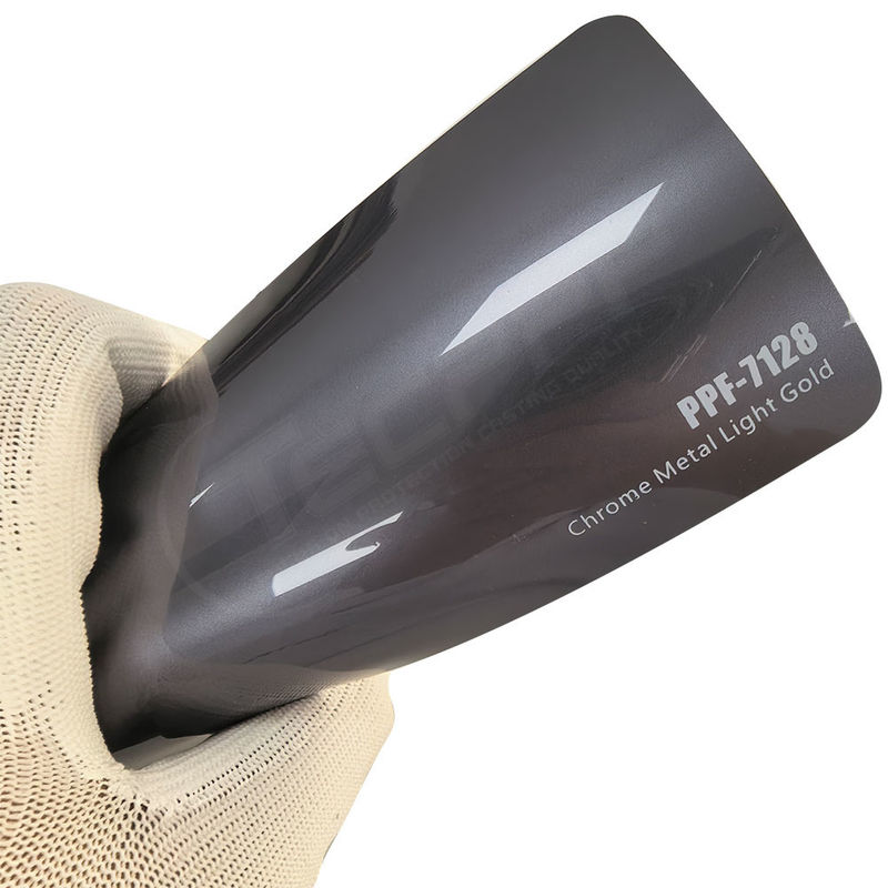 PPF-7128 Chrome Metal Light Gold Color Paint Protection Film Untuk Goresan Mobil