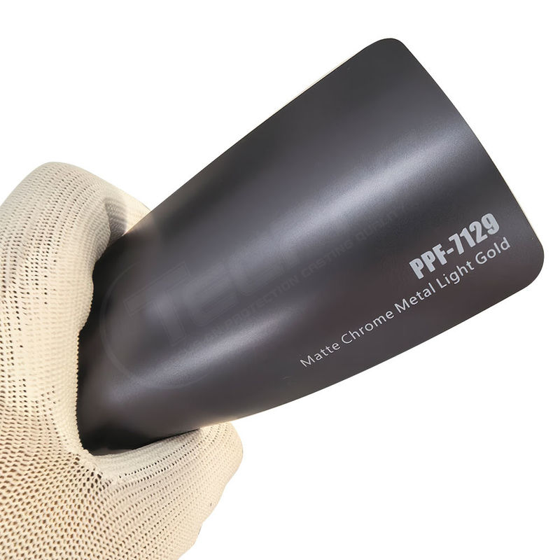 PPF-7129 Matte Chrome Metal Light Gold Color Paint Protection Film Untuk Goresan Mobil